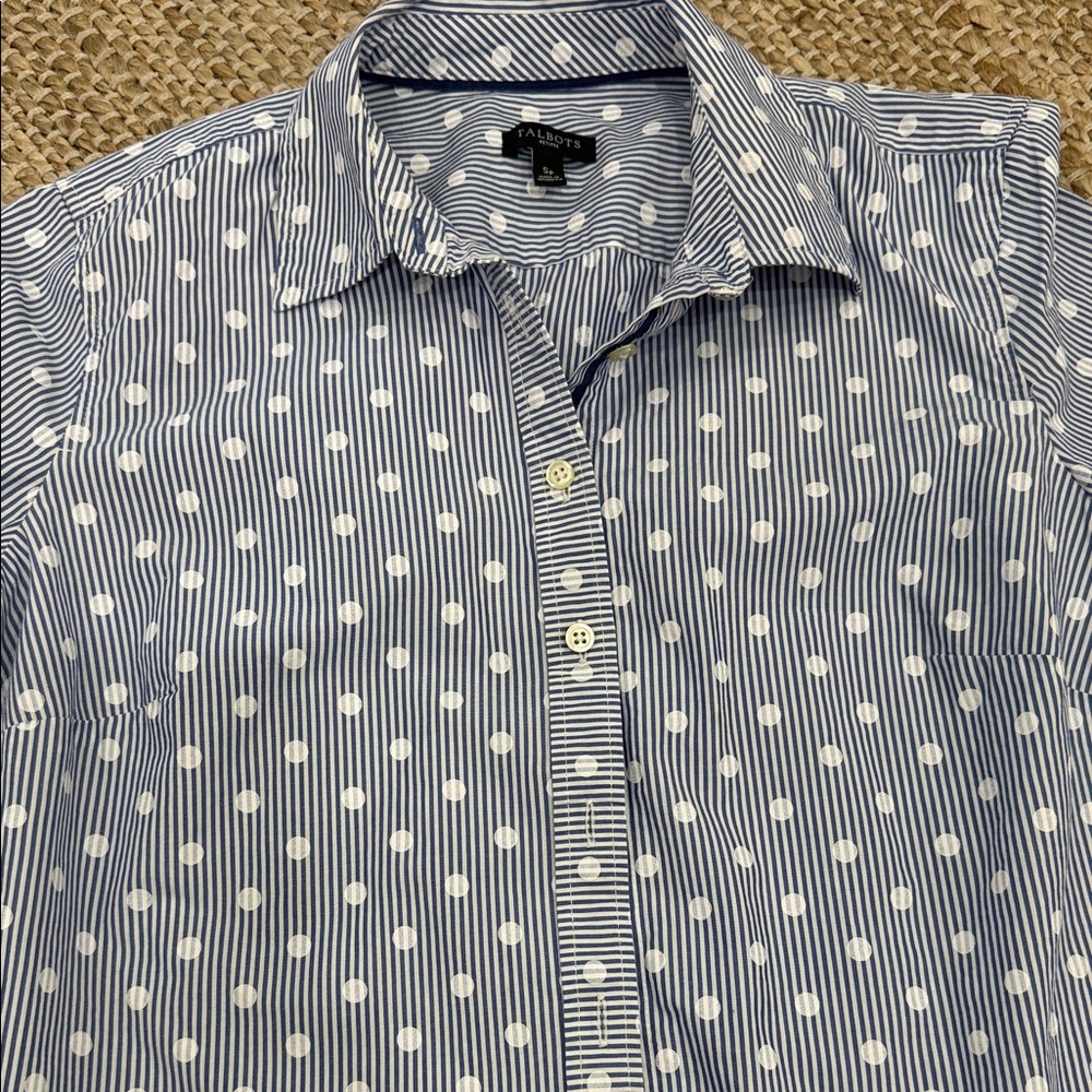 Talbots Blue Striped Shirt with White Dots